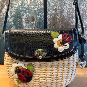 Retired Brighton Ladybug & Flowers Woven Crossbody Bag!